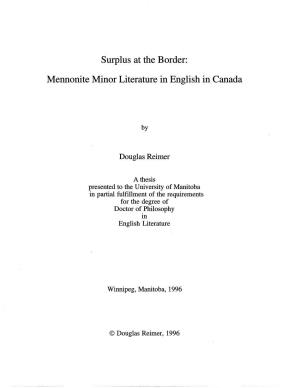 Surplus at the Border: Mennonite Minor Literature in English in Canada