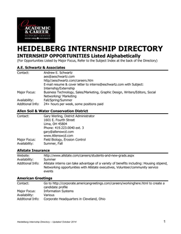 Heidelberg Internship Directory Entry