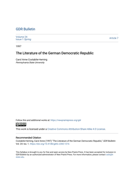 The Literature of the German Democratic Republic