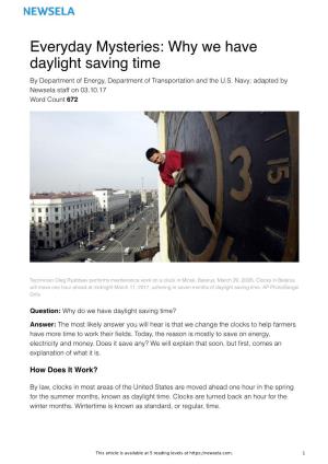 Everyday Mysteries: Why We Have Daylight Saving Time by Department of Energy, Department of Transportation and the U.S