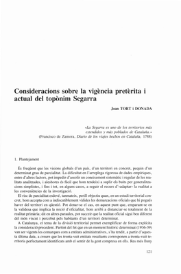 Consideracions Sobre La Vigència Pretèrita I Actual Del Topònim Segarra