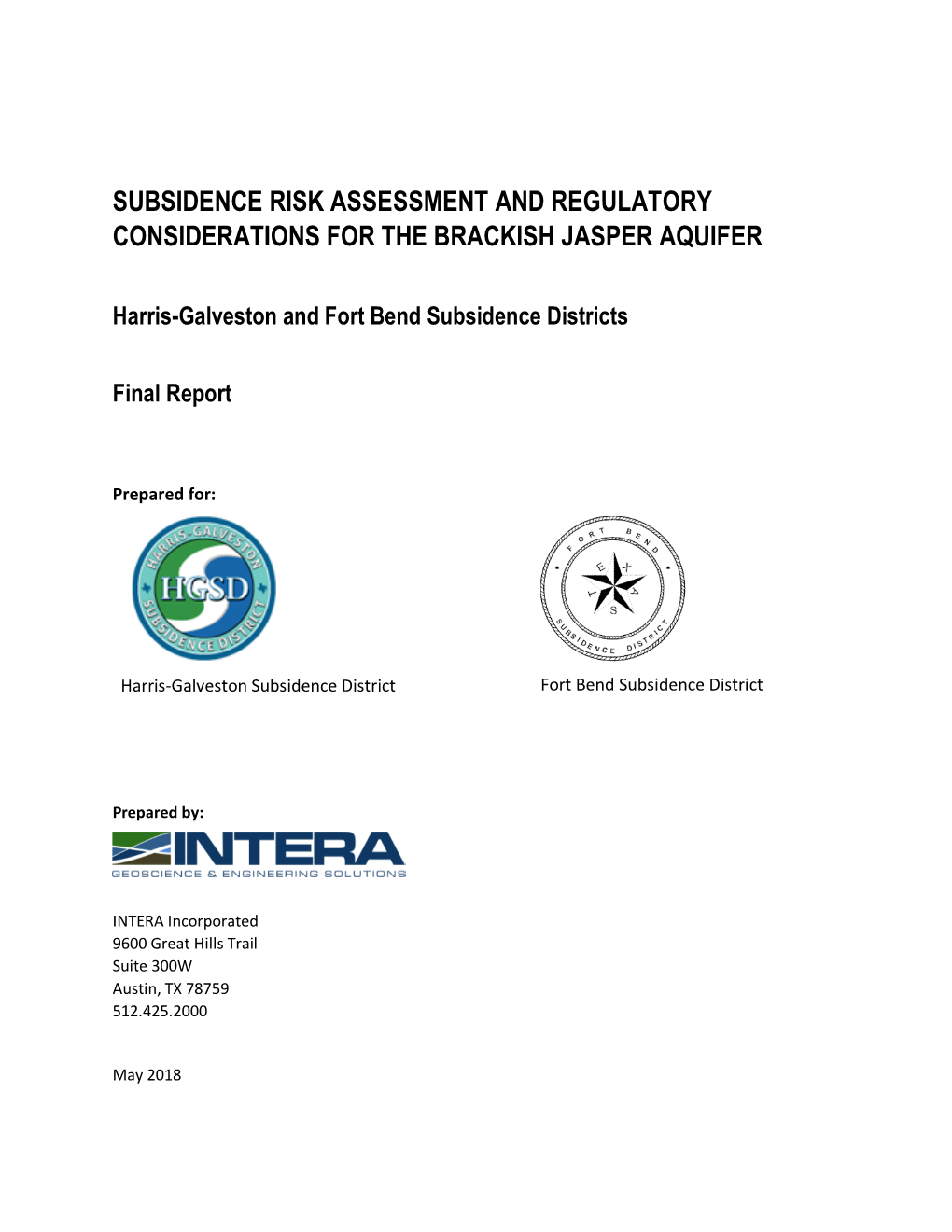 Subsidence Risk Assessment and Regulatory Considerations for the Brackish Jasper Aquifer