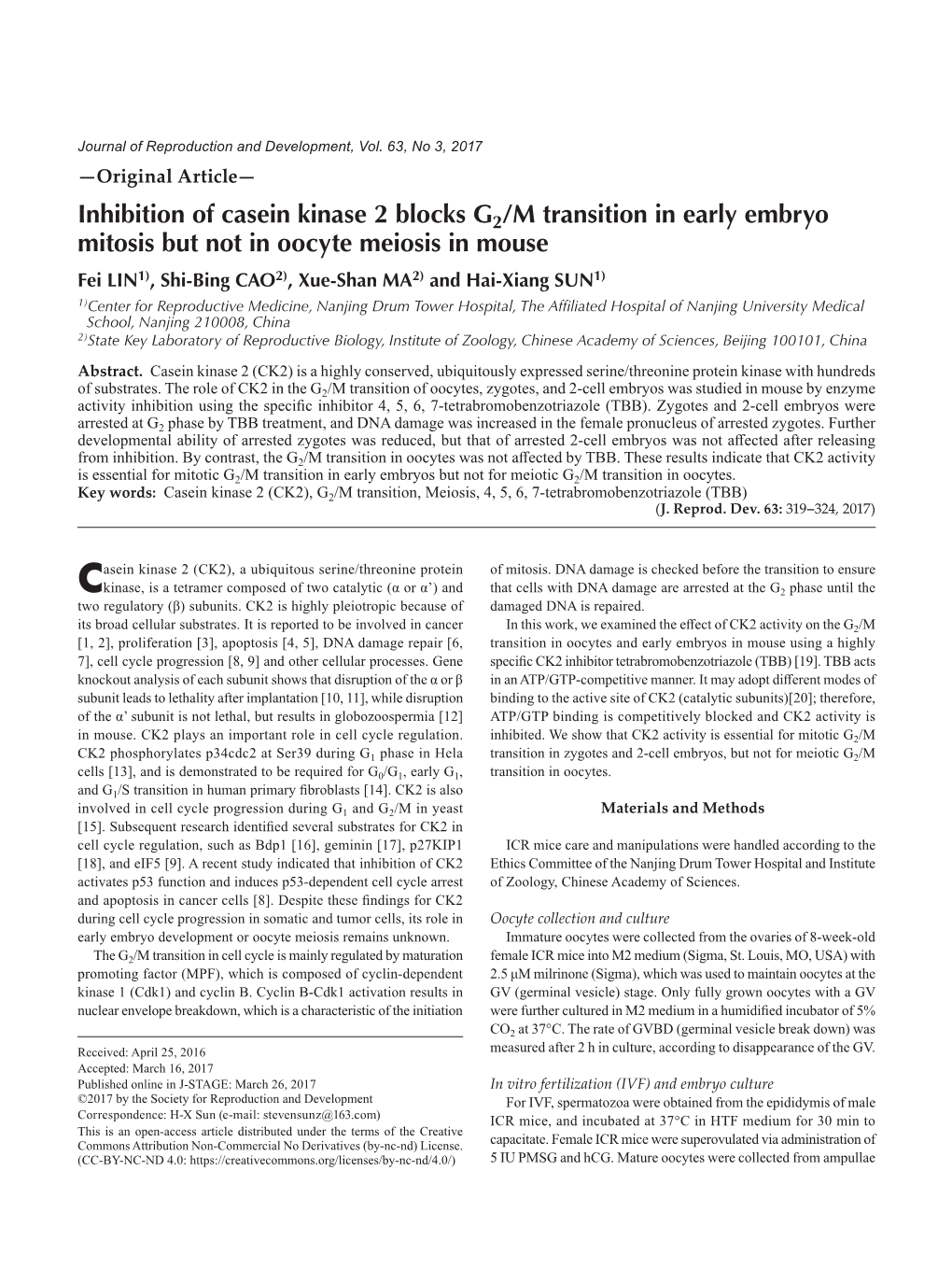 Inhibition of Casein Kinase 2 Blocks G2/M Transition in Early Embryo Mitosis