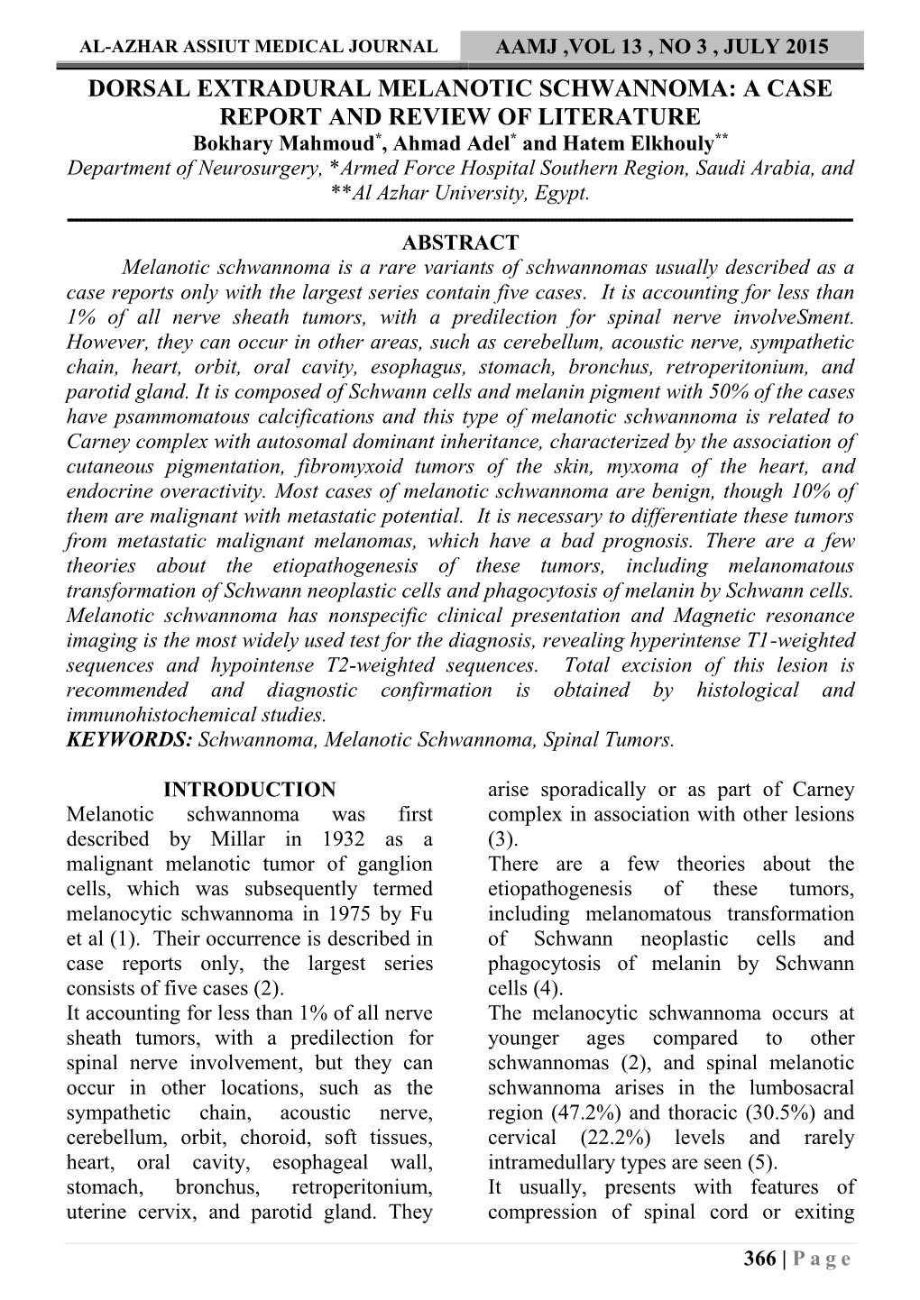 Dorsal Extradural Melanotic Schwannoma