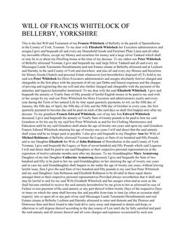 Will of Francis Whitelock of Bellerby, Yorkshire