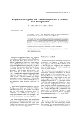 Karyotype of the Cyprinid Fish Alburnoides Bipunctatus (Cyprinidae) from the Tigris River