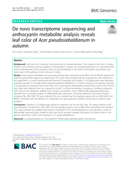 De Novo Transcriptome Sequencing and Anthocyanin Metabolite