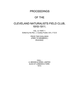 Proceedings of the Cleveland Naturalists Field Club, 1910-1911