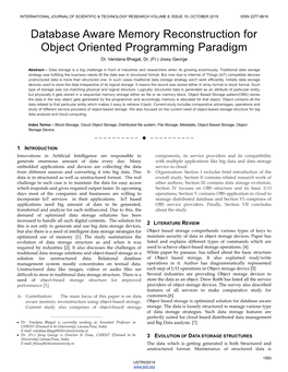 Database Aware Memory Reconstruction for Object Oriented Programming Paradigm Dr