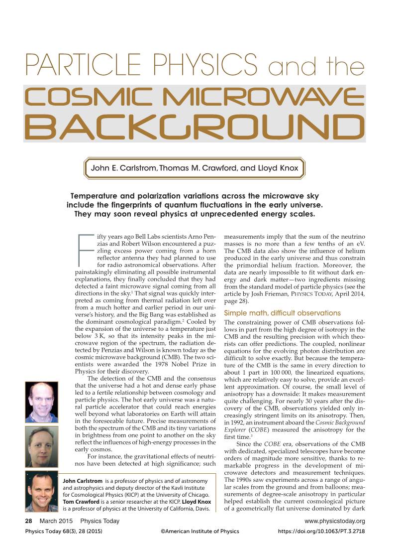 PARTICLE PHYSICS and the COSMIC MICROWAVE BACKGROUND