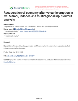 Recuperation of Economy After Volcanic Eruption in Mt. Merapi, Indonesia: a Multiregional Input-Output Analysis