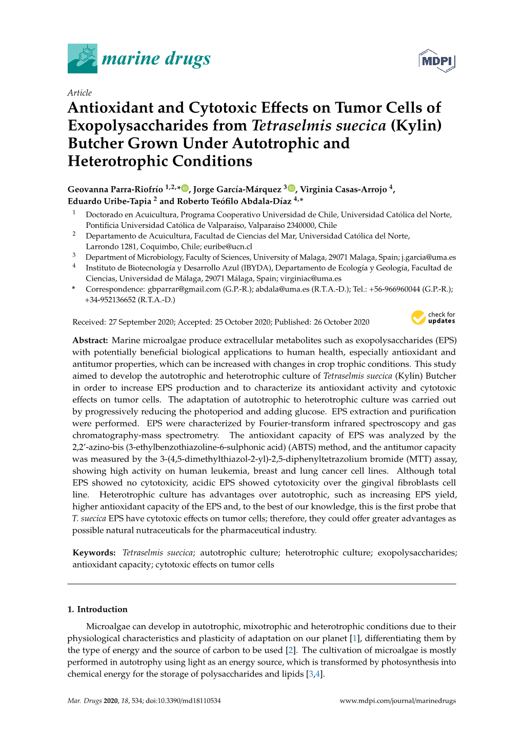 Antioxidant and Cytotoxic Effects on Tumor Cells Of