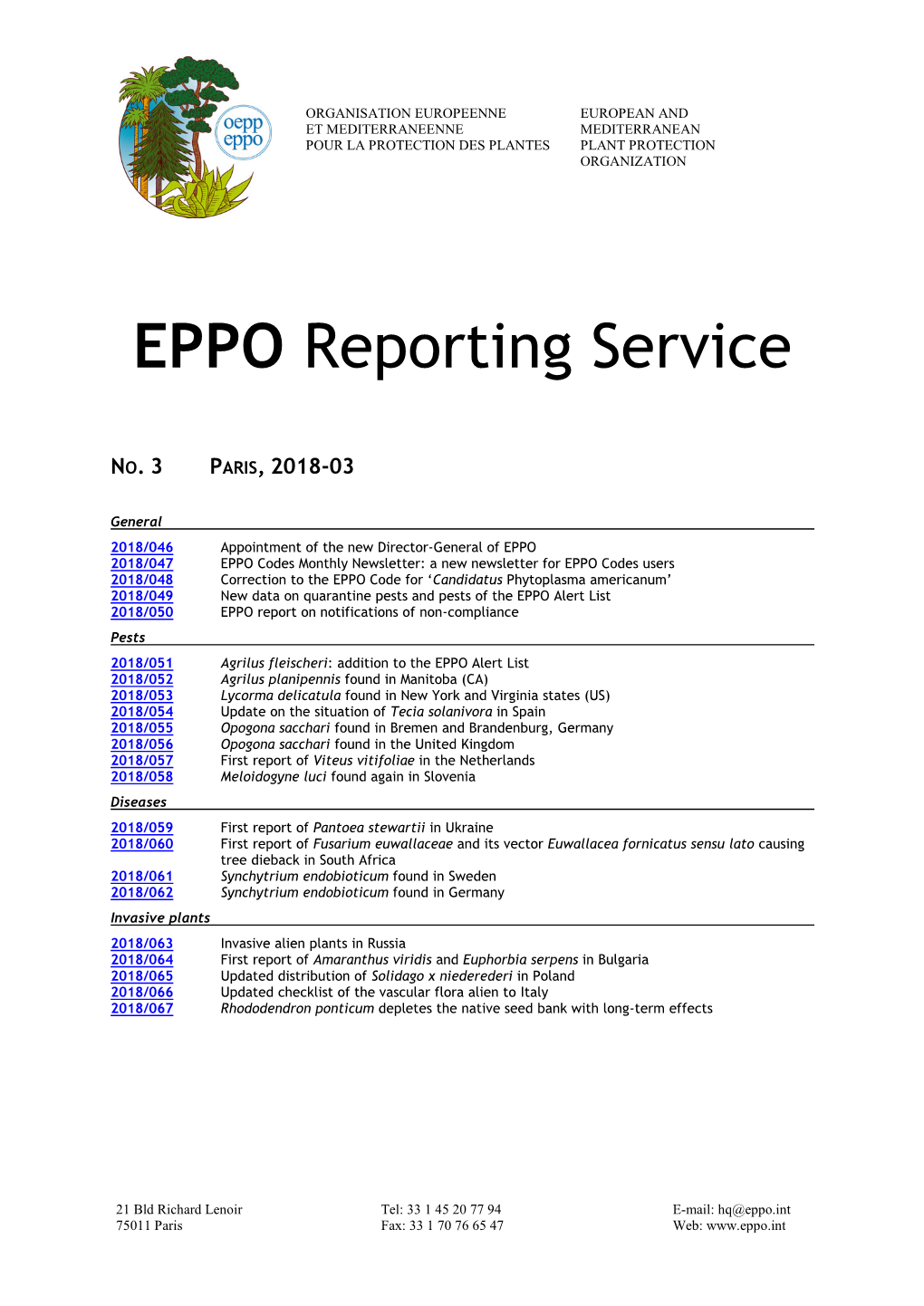 EPPO Reporting Service