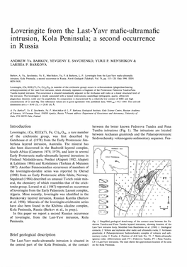 Loveringite from the Last-Yavr Mafic-Ultramafic Intrusion, Kola Peninsula; a Second Occurrence in Russia