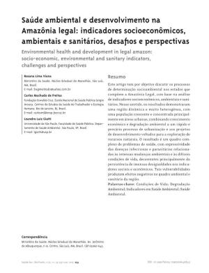 Environmental Health and Development in Legal Amazon: Socio-Economic, Environmental and Sanitary Indicators, Challenges and Perspectives