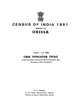 Final Population Totals, Series-16, Orissa
