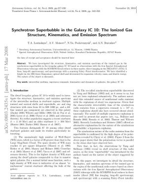 Synchrotron Superbubble in the Galaxy IC10: the Ionized Gas Structure, Kinematics, and Emission Spectrum