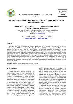Optimization of Diffusion Bonding of Pure Copper (OFHC) with Stainless Steel 304L
