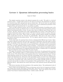 Lecture 1: Quantum Information Processing Basics