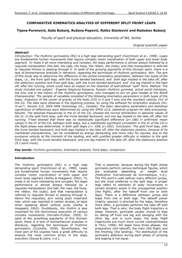 Comparative Kinematics Analysis of Different Split Front Leaps Sport Science 3 (2010) 1: 13‐20