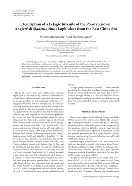 Description of a Pelagic Juvenile of the Poorly Known Anglerfish Sladenia Zhui (Lophiidae) from the East China Sea