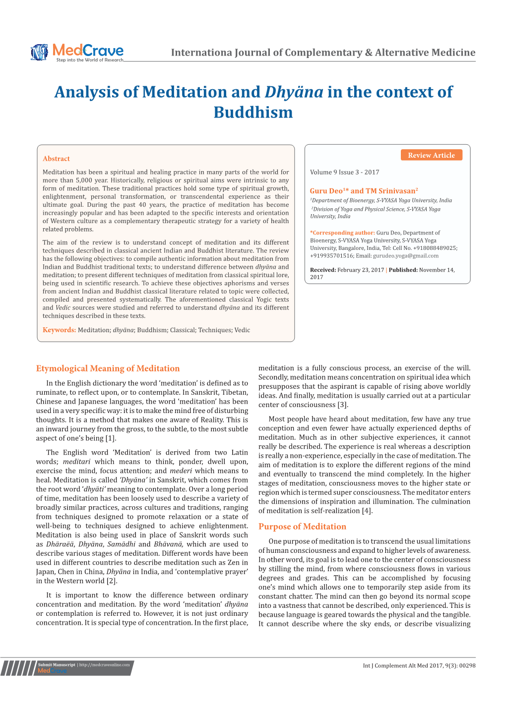 Analysis of Meditation and Dhyäna in the Context of Buddhism