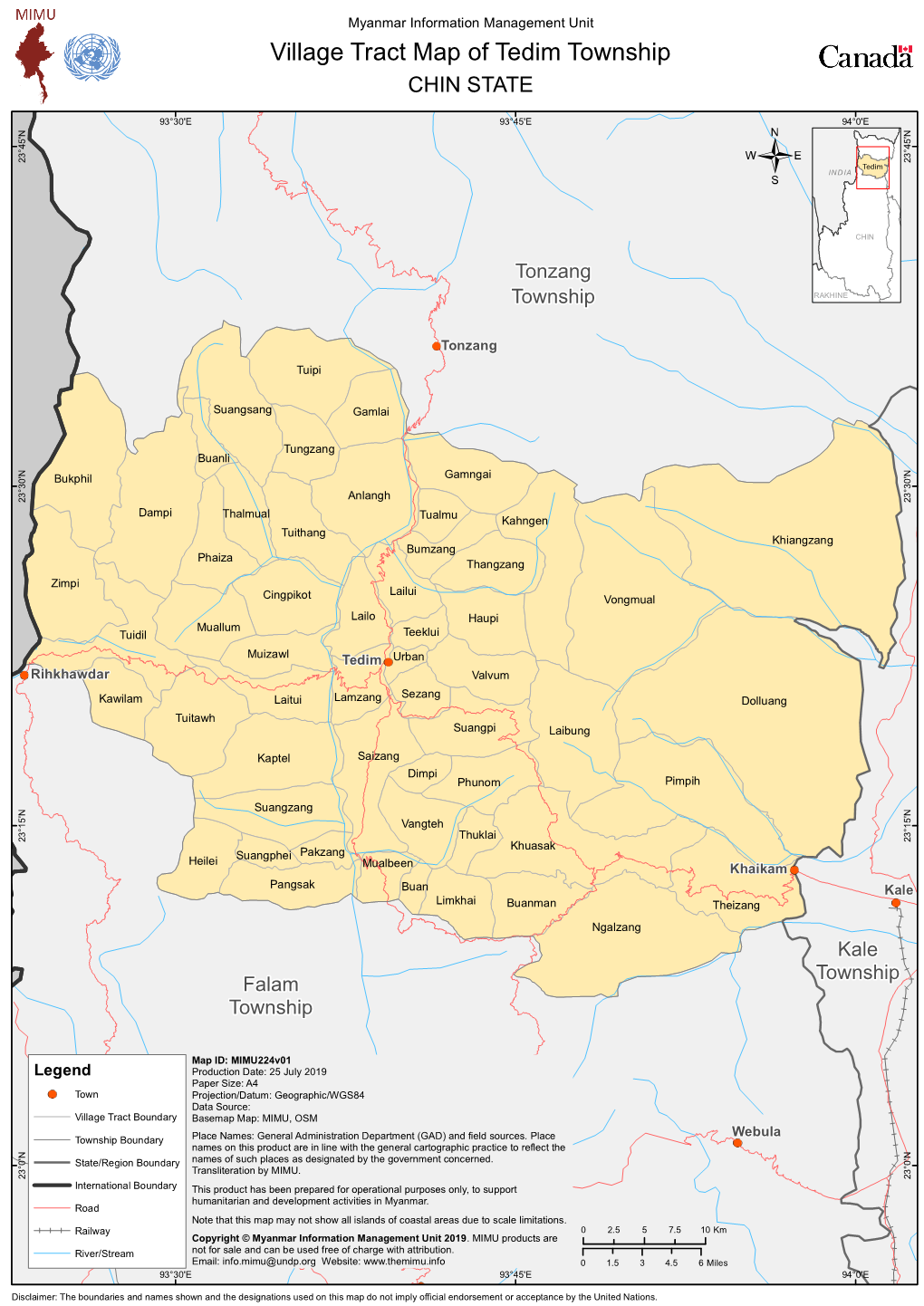 Village Tract Map of Tedim Township CHIN STATE