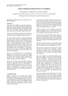 Aspects of Regional Geothermal Water Use in Bulgaria