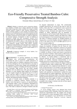 Eco-Friendly Preservative Treated Bamboo Culm: Compressive Strength Analysis Perminder Jitkaur, Santosh Satya, K