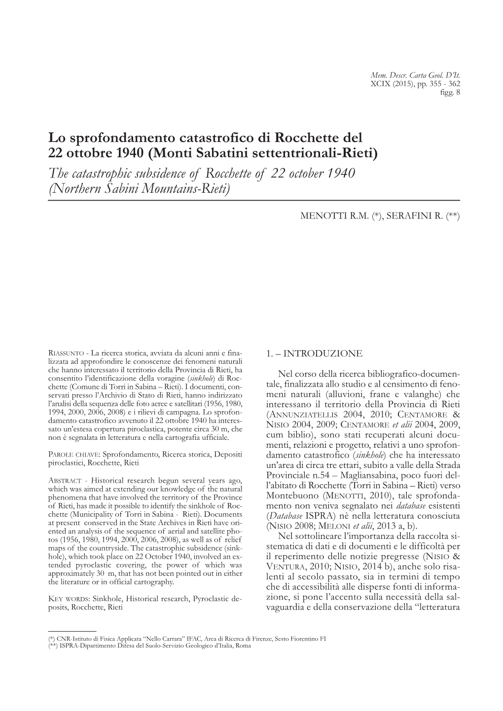 Lo Sprofondamento Catastrofico Di Rocchette Del 22 Ottobre 1940