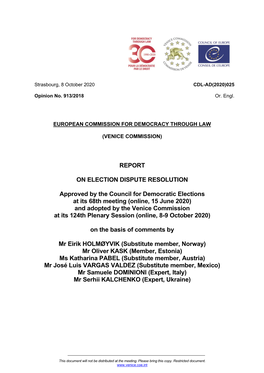 REPORT on ELECTION DISPUTE RESOLUTION Approved by The