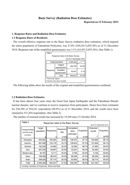 Basic Survey (Radiation Dose Estimates) Reported on 12 February 2015
