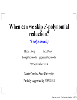 When Can We Skip S-Polynomial Reduction? (3 Polynomials)