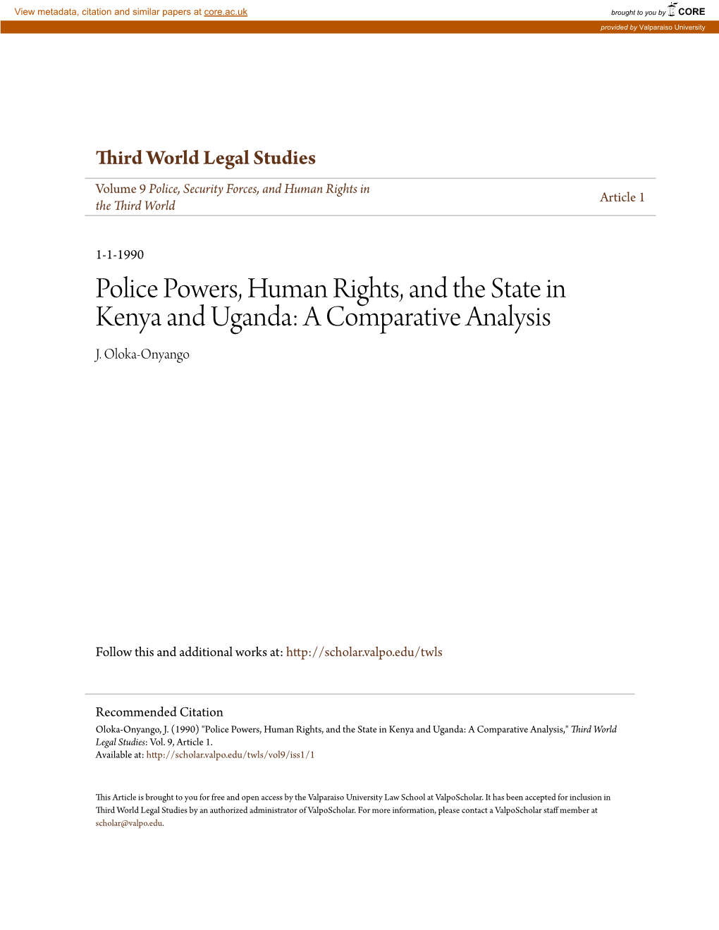 Police Powers, Human Rights, and the State in Kenya and Uganda: a Comparative Analysis J