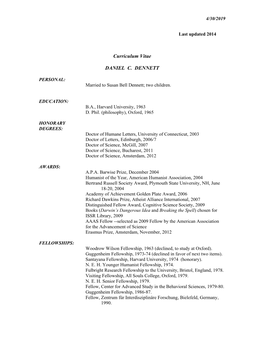 Curriculum Vitae DANIEL C. DENNETT