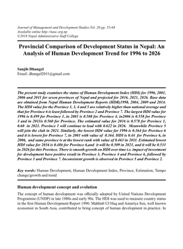Provincial Comparison of Development Status in Nepal: an Analysis of Human Development Trend for 1996 to 2026