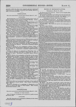 CONGRESSIONAL RECORD-HOUSE. MARCH 27, Executive Session the Doors Were Reopened and (At 4 O Clock and HOUSE of REPRESENTATIVES