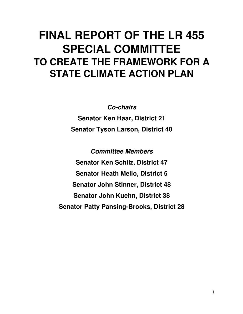 Final Report of the Lr 455 Special Committee to Create the Framework for a State Climate Action Plan