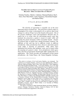 The Doctrine of Equivalents in Various Patent Regimes-Does Anybody Have It Right?