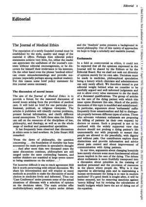 Editorial I J Med Ethics: First Published As 10.1136/Jme.1.1.1 on 1 April 1975