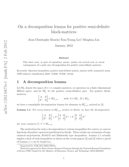 On a Decomposition Lemma for Positive Semi-Definite Block-Matrices