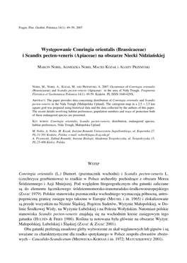 Występowanie Conringia Orientalis (Brassicaceae) I Scandix Pecten-Veneris (Apiaceae) Na Obszarze Niecki Nidziańskiej