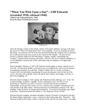 When You Wish Upon a Star”—Cliff Edwards (Recorded 1938, Released 1940) Added to the National Registry: 2009 Essay by James M