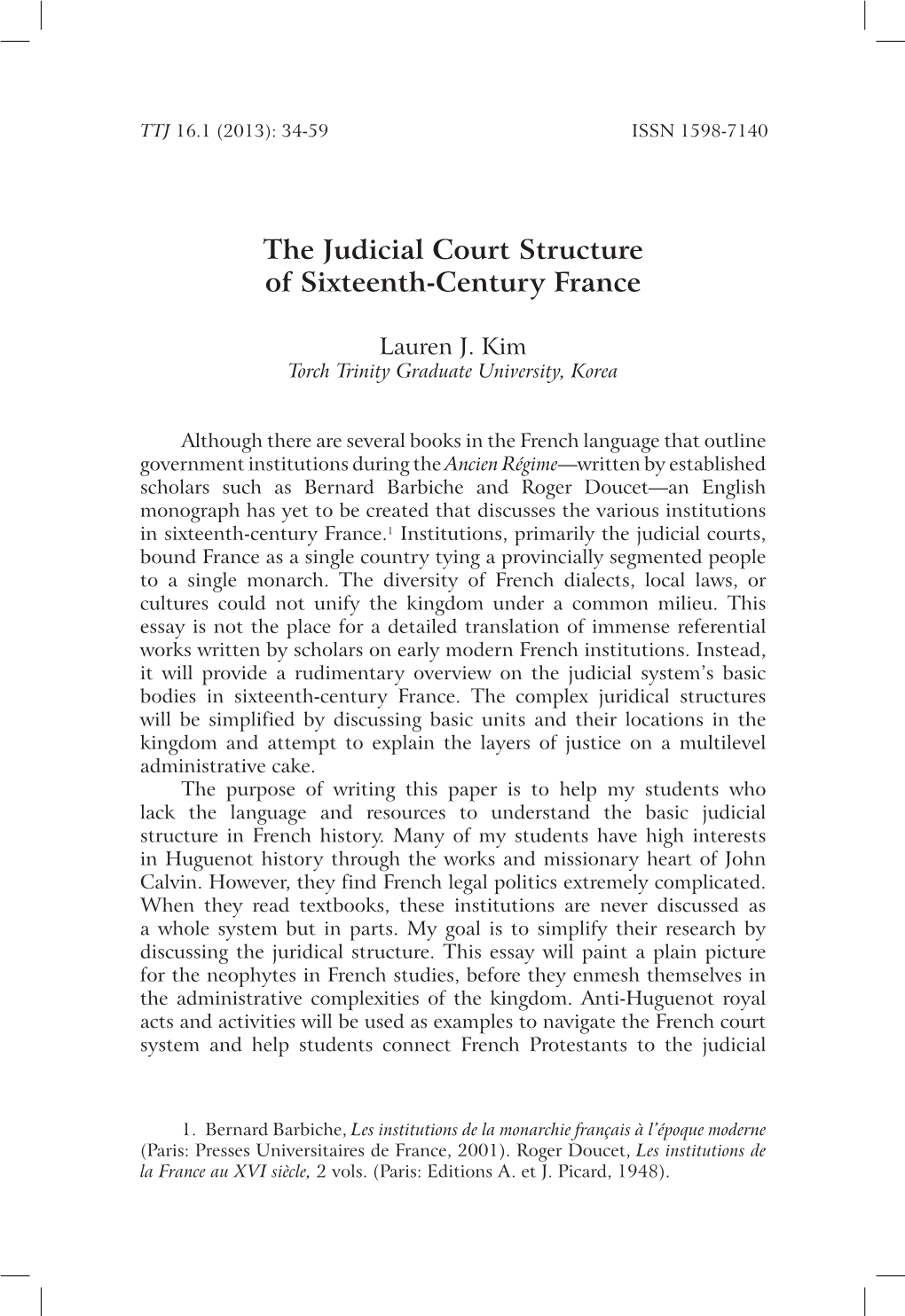 The Judicial Court Structure of Sixteenth-Century France