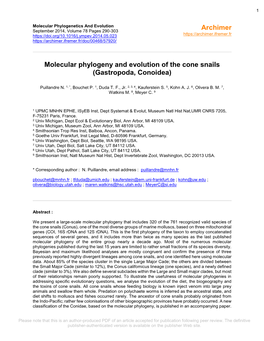 Molecular Phylogeny and Evolution of the Cone Snails (Gastropoda, Conoidea)