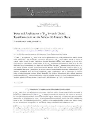 MTO 22.2: Reenan, Types and Applications of P3,0 Seventh-Chord Transformations