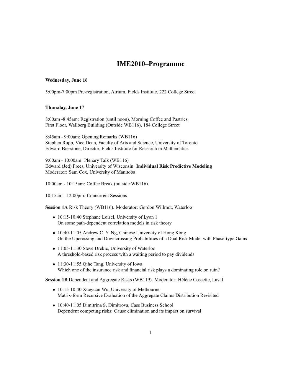 IME2010–Programme