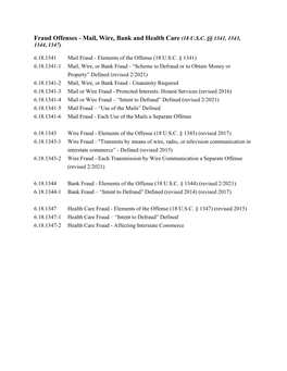 Fraud Offenses - Mail, Wire, Bank and Health Care (18 U.S.C