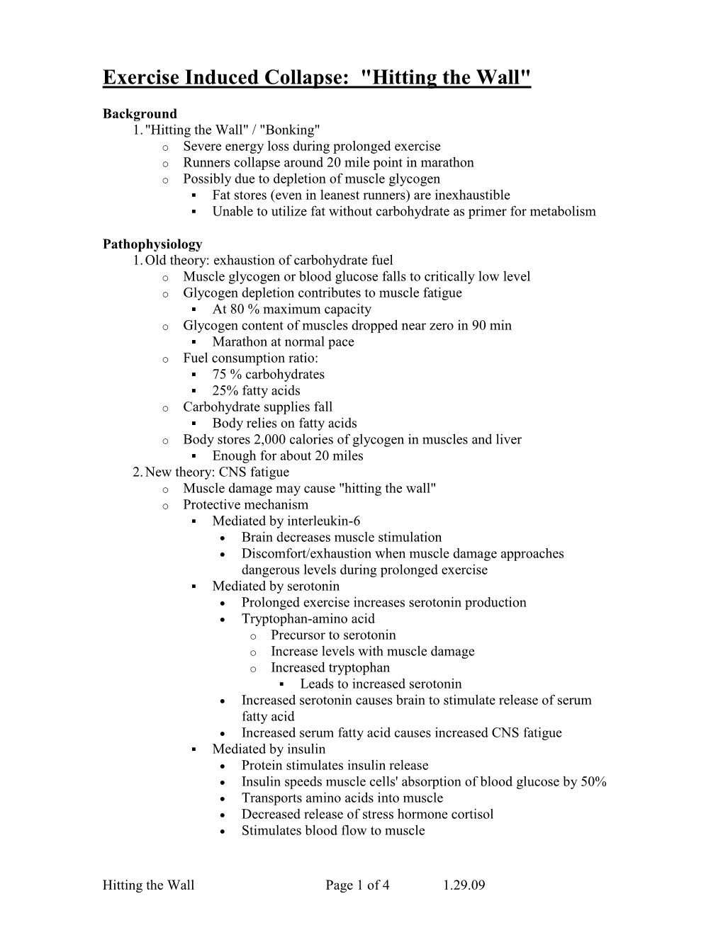 Exercise Induced Collapse: "Hitting the Wall"