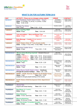 What's on for Autumn Term 2016